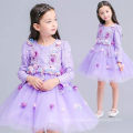 lavender lace party gowns new year kids clothes full sleeve birthday party christmas evening children flower girls dresses